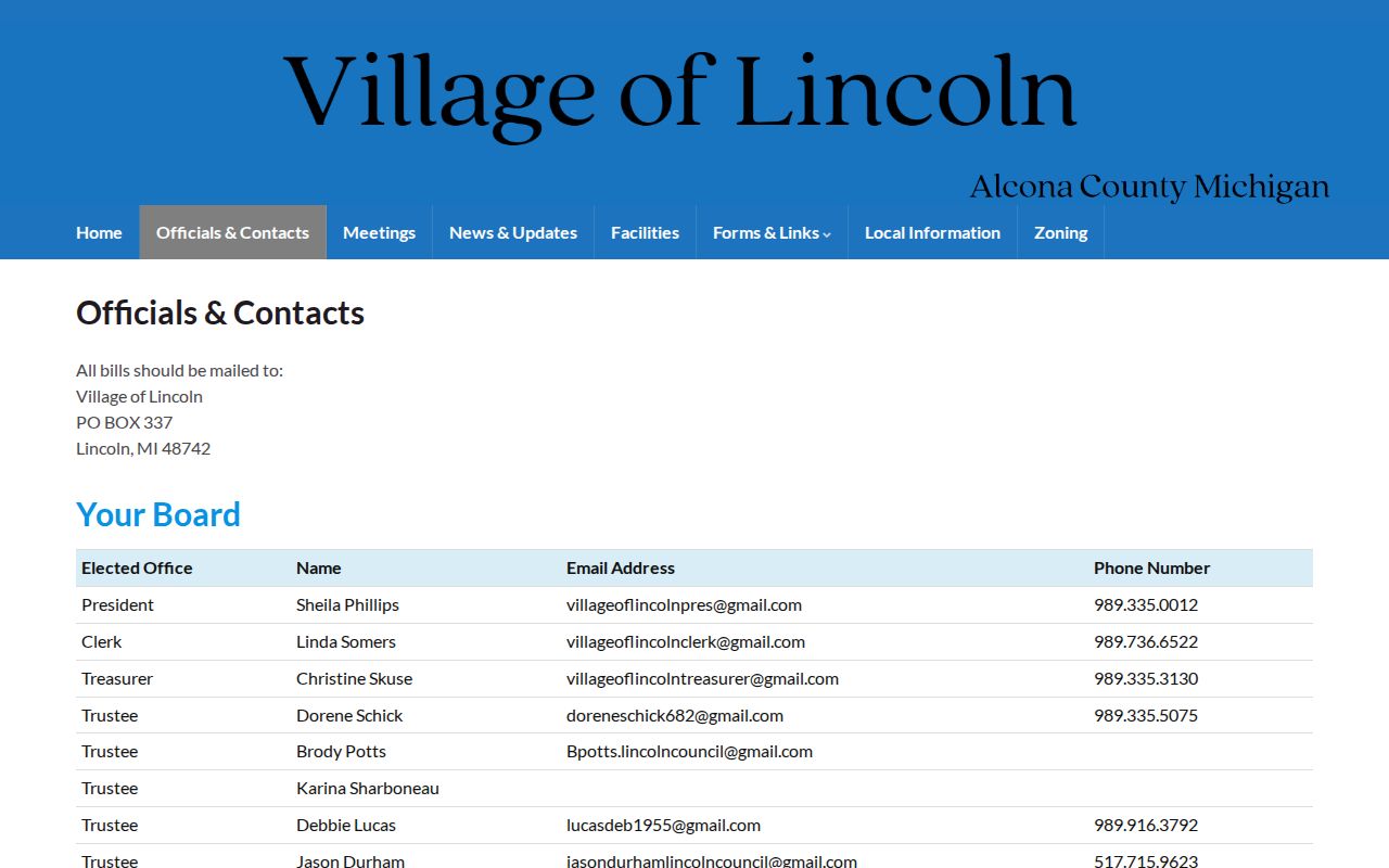 Lincoln village official contacts for arrest record routing